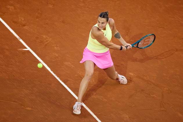 Mutua Madrid Open - Day Seven Aryna Sabalenka returns a shot against Robin Montgomery of United States during day seven of the Mutua Madrid Open 2024 at Caja Magica on April 28, 2024, in Madrid, Spain. Madrid Caja Magica Madrid Spain RL_MMO24_00664 Copyright: xRicardoxLarreinax