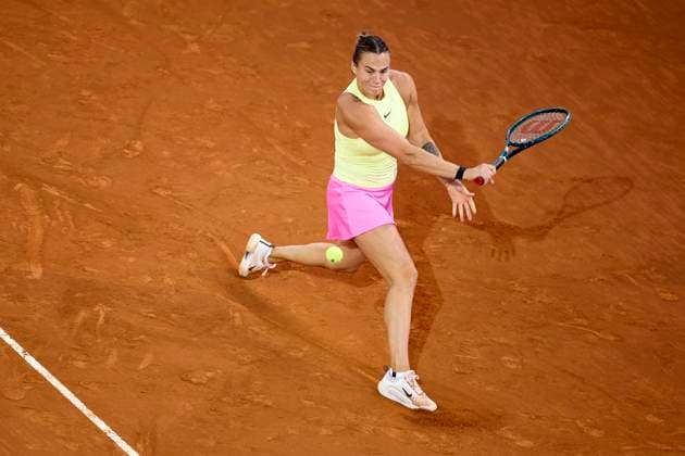 Mutua Madrid Open - Day Seven Aryna Sabalenka returns a shot against Robin Montgomery of United States during day seven of the Mutua Madrid Open 2024 at Caja Magica on April 28, 2024, in Madrid, Spain. Madrid Caja Magica Madrid Spain RL_MMO24_00694 Copyright: xRicardoxLarreinax