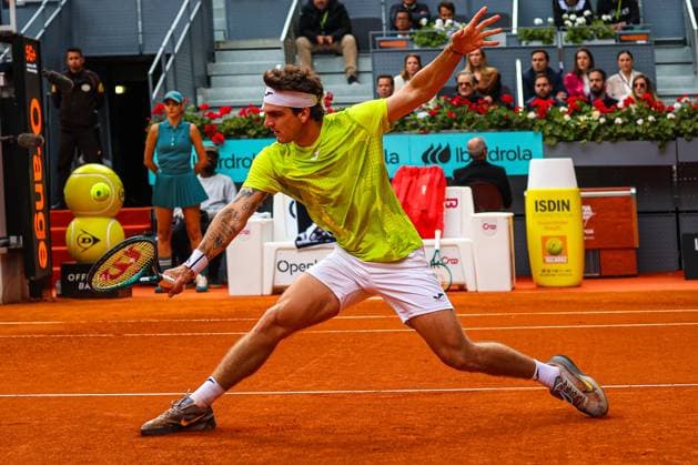 Carlos Alcaraz Vs Thiago Seyboth Wild in Usera, Spain - 28 Apr 2024 Thiago Seyboth Wild of Brazil plays against Carlos Alcaraz of Spain (not pictured) on Day Seven of the Mutua Madrid Open 2024 tournament at La Caja Magica. Carlos Alcaraz won 6-3, 6-3. Usera Spain Copyright: xMiguelxReisx xSOPAxImagesx Mutua Madrid Open MR -1677