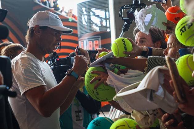 Rafael Nadal of Spain seen signing autographs for his fans in Usera - 28 Apr 2024 Rafael Nadal of Spain seen signing autographs for his fans on Day Seven of the Mutua Madrid Open 2024 tournament at La Caja Magica. Usera Spain Copyright: xMiguelxReisx xSOPAxImagesx Mutua Madrid Open MR -0746