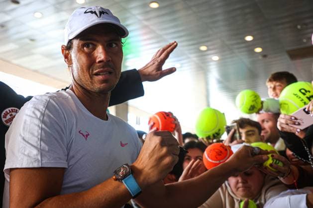 Rafael Nadal of Spain seen signing autographs for his fans in Usera - 28 Apr 2024 Rafael Nadal of Spain seen signing autographs for his fans on Day Seven of the Mutua Madrid Open 2024 tournament at La Caja Magica. Usera Spain Copyright: xMiguelxReisx xSOPAxImagesx Mutua Madrid Open MR -0826