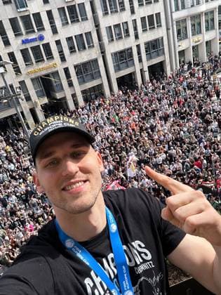 Reception Niners Chemnitz in Chemnitz City Hall 28 04 2024, Reception Niners Chemnitz in Chemnitz City Hall after the victory in the FIBA Europe Cup 2023 2024 against Bahcesehir College Turkey Jonas Richter Niners Chemnitz, No 7 Copyright Kai Schmidt Chemnitz City Hall Chemnitz Saxony Germany