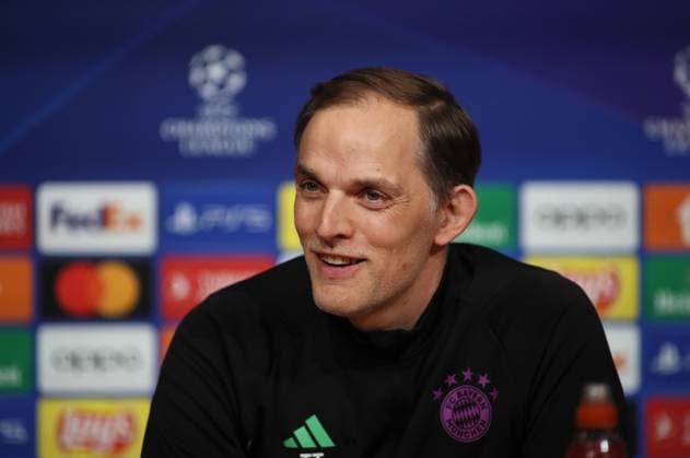 Munich, Germany 29 April 2024 Football, Men, UEFA Champions League, Season 2023 2024, FC Bayern Munich, Press conference Here in the picture Thomas Tuchel, coach FC Bayern Munich head, portrait at the press conference, smiling
