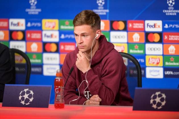 Soccer, UEFA Champions League, 20240429, Press conference FC Bayern Munich Real Madrid In the picture Joshua KIMMICH FC Bayern Munich, 6 headphones in ear concentrated focused Munich Allianz Arena Bayern Germany Copyright: Passion2Press MarkusxFischerx