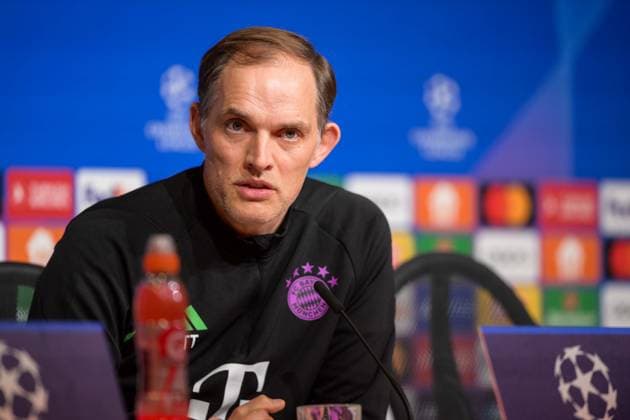Soccer, UEFA Champions League, 20240429, Press conference FC Bayern Munich Real Madrid In the picture Coach of FC Bayern Munich Thomas TUCHEL speaks Munich Allianz Arena Bayern Germany Copyright: Passion2Press MarkusxFischerx