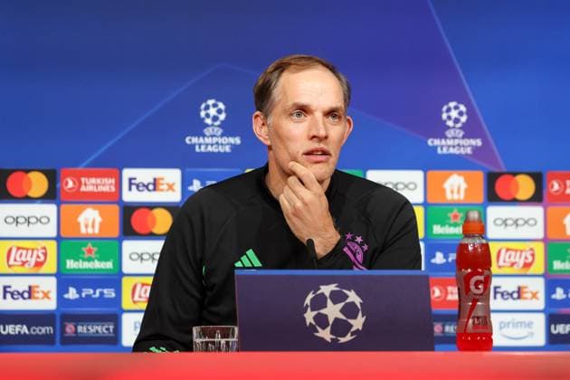 Thomas Tuchel FC Bayern Muenchen, head coach at the press conference, hand on chin, overthinking, international press conference, FC Bayern Muenchen, football, UEFA Champions League, semi-final first leg, season 23 24, 29 04 2024, international press conference, FC Bayern Muenchen, football, UEFA Champions League, semi-final first leg, season 23 24, 29 04 2024 Muenchen Copyright: xEibner-Pressefoto JennixMaulx EP_JML