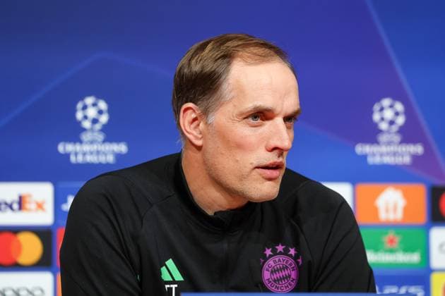 Thomas Tuchel FC Bayern Muenchen, Head coach at the press conference, sideways, International press conference, FC Bayern Muenchen, Football, UEFA Champions League, semi-final first leg, season 23 24, 29 04 2024, International press conference, FC Bayern Muenchen, Football, UEFA Champions League, semi-final first leg, season 23 24, 29 04 2024 Muenchen Copyright: xEibner-Pressefoto JennixMaulx EP_JML