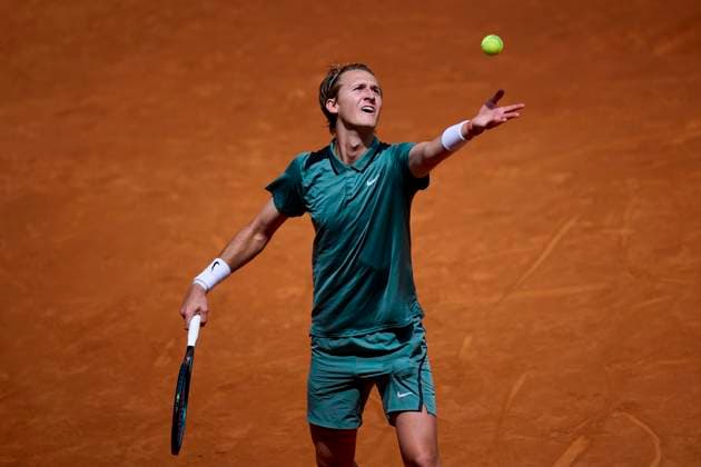 Mutua Madrid Open - Day Eight Sebastian Korda of United States serves against Daniil Medvedev during day eight of the Mutua Madrid Open 2024 at Caja Magica on April 29, 2024, in Madrid, Spain. Madrid Caja Magica Madrid Spain RL_MMO24_00833 Copyright: xRicardoxLarreinax