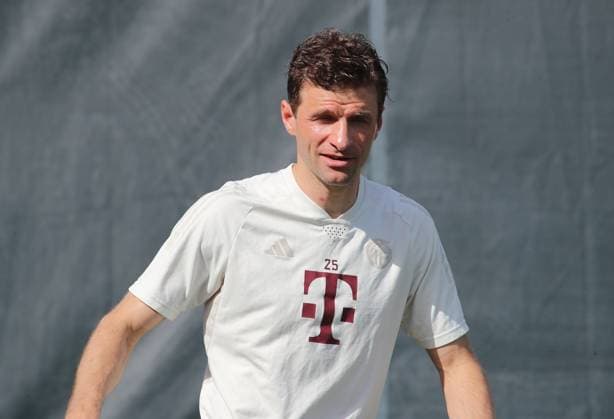 Munich, Germany 29 April 2024 Football, Men, Season 2023 2024, FC Bayern Munich, Säbener Strasse, Training ground, Final training, Champions League Thomas Müller, Mueller FC Bayern Munich head, upper body