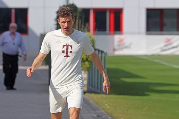 25 Thomas Mueller, Portraet, Portrait, Football FC Bayern Muenchen final training before the UEFA Champions League match against Real Madrid CF 29 04 2024 Training ground, Saebenerstr PHOTO Mladen Lackovic LakoPress