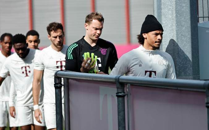 29 04 2024, FC Bayern final training, Saebenerstrasse Muenchen, Football, Sports, in the picture Mathys Tel FC Bayern Muenchen , Alphons Davies FC Bayern Muenchen , Jamal Musiala FC Bayern Muenchen , Leon Goretzka FC Bayern Muenchen , Manuel Neuer FC Bayern Muenchen and Leroy Sane FC Bayern Muenchen