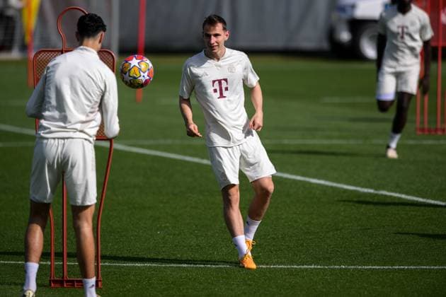 Soccer, Champions League, 20240429, Final training, FC Bayern Munich Real Madrid In the picture Aleksandar PAVLOVIC FC Bayern Munich, 45 and Lovro ZVONAREK FC Bayern Munich, 34 Munich Training ground Säbener Str 51 Bayern Germany Copyright: Passion2Press MarkusxFischerx