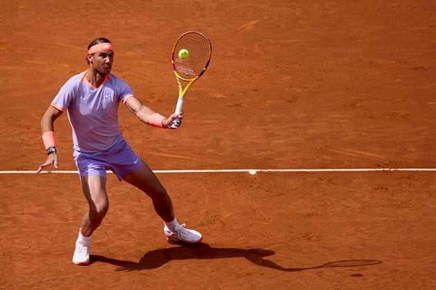 Mutua Madrid Open - Day Eight Rafael Nadal of Spain returns a shot against Pedro Cachin of Argentina during day eight of the Mutua Madrid Open 2024 at Caja Magica on April 29, 2024, in Madrid, Spain. Madrid Caja Magica Madrid Spain RL_MMO24_00840 Copyright: xRicardoxLarreinax