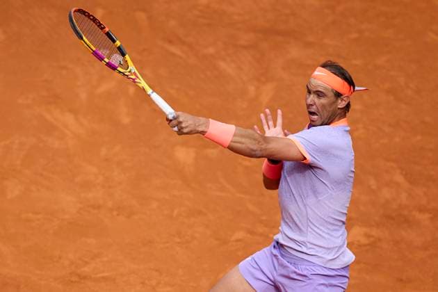 Mutua Madrid Open - Day Eight Rafael Nadal of Spain returns a shot against Pedro Cachin of Argentina during day eight of the Mutua Madrid Open 2024 at Caja Magica on April 29, 2024, in Madrid, Spain. Madrid Caja Magica Madrid Spain RL_MMO24_00903 Copyright: xRicardoxLarreinax
