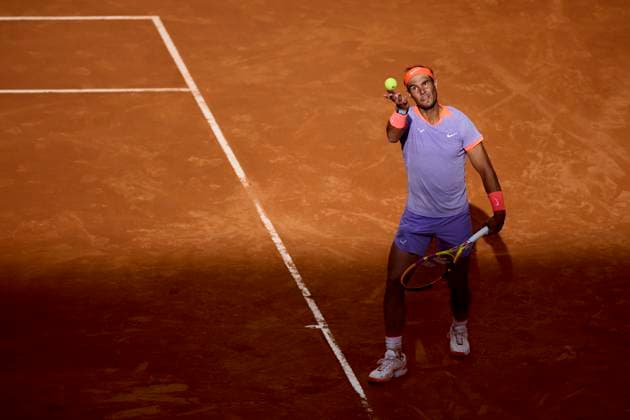 Mutua Madrid Open - Day Eight Rafael Nadal of Spain serves against Pedro Cachin of Argentina during day eight of the Mutua Madrid Open 2024 at Caja Magica on April 29, 2024, in Madrid, Spain. Madrid Caja Magica Madrid Spain RL_MMO24_00928 Copyright: xRicardoxLarreinax