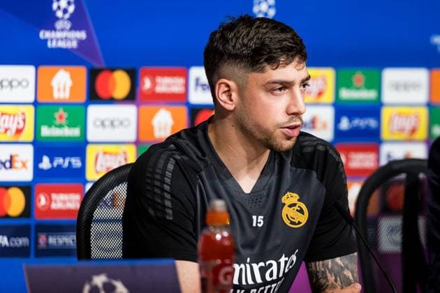 UEFA Champions League FC Bayern Munich Real Madrid Press Conference Real Madrid 29 04 2024 Frederico Valverde Real Madrid, 15 UEFA Champions League FC Bayern Munich Real Madrid Press Conference Real Madrid, Munich, Allianz Arena Copyright: xBEAUTIFULxSPORTS Wunderlx