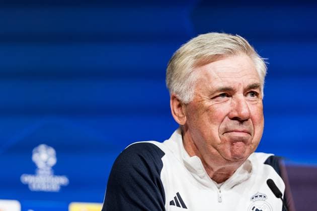 UEFA Champions League FC Bayern Munich Real Madrid Press Conference Real Madrid 29 04 2024 Carlo Ancelotti Coach Real Madrid smiles UEFA Champions League FC Bayern Munich Real Madrid Press Conference Real Madrid, Munich, Allianz Arena Copyright: xBEAUTIFULxSPORTS Wunderlx