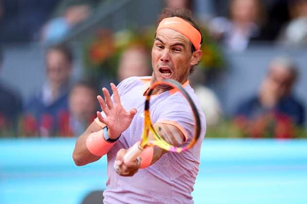 Mutua Madrid Open - Day Eight Rafael Nadal of Spain returns a shot against Pedro Cachin of Argentina during day eight of the Mutua Madrid Open 2024 at Caja Magica on April 29, 2024, in Madrid, Spain. Madrid Caja Magica Madrid Spain RL_MMO24_00939 Copyright: xRicardoxLarreinax