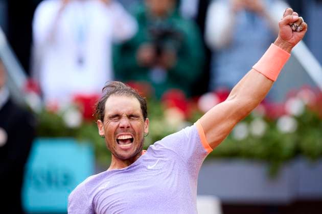 Mutua Madrid Open - Day Eight Rafael Nadal of Spain celebrates after winning the match against Pedro Cachin of Argentina during day eight of the Mutua Madrid Open 2024 at Caja Magica on April 29, 2024, in Madrid, Spain. Madrid Caja Magica Madrid Spain RL_MMO24_00950 Copyright: xRicardoxLarreinax