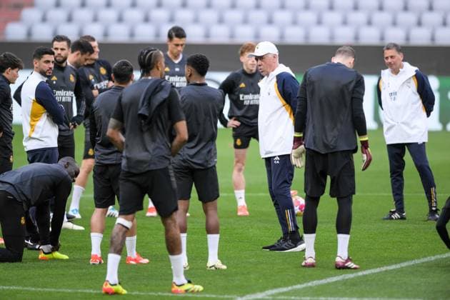 Soccer, Champions League, 20240429, Final training, FC Bayern Munich Real Madrid In the picture Coach of Real Madrid Carlo ANCELOTTI Munich Allianz Arena Bayern Germany Copyright: Passion2Press MarkusxFischerx