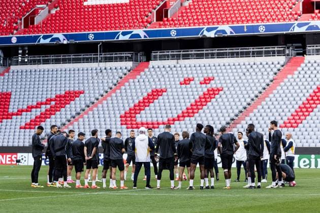 UEFA Champions League FC Bayern Munich Real Madrid final training Real Madrid 29 04 2024 Real Madrid team circle, coachs speech before the start of training UEFA Champions League FC Bayern Munich Real Madrid final training Real Madrid, Munich, Allianz Arena Copyright: xBEAUTIFULxSPORTS Wunderlx