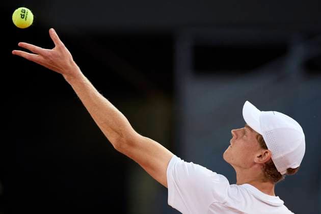 Mutua Madrid Open - Day Eight Jannik Sinner of Italy serves against Pavel Kotov during day eight of the Mutua Madrid Open 2024 at Caja Magica on April 29, 2024, in Madrid, Spain. Madrid Caja Magica Madrid Spain RL_MMO24_00958 Copyright: xRicardoxLarreinax