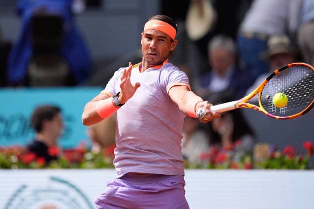 April 29, 2024, Madrid, Madrid, SPAIN: Rafael Nadal of Spain in action against Pedro Cachin of Argentina during the Mutua Madrid Open 2024, ATP, Tennis Herren Masters 1000 and WTA, Tennis Damen 1000, tournament celebrated at Caja Magica on April 29, 2024 in Madrid, Spain. Madrid SPAIN - ZUMAa181 20240429_zaa_a181_242 Copyright: xOscarxJ.xBarrosox