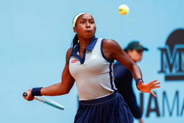 April 29, 2024, Madrid, Madrid, SPAIN: Coco Gauff of USA in action against Madison Keys of USA during the Mutua Madrid Open 2024, ATP, Tennis Herren Masters 1000 and WTA, Tennis Damen 1000, tournament celebrated at Caja Magica on April 29, 2024 in Madrid, Spain. Madrid SPAIN - ZUMAa181 20240429_zaa_a181_299 Copyright: xIrinaxR.xHipolitox
