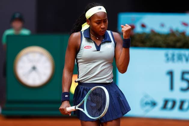 April 29, 2024, Madrid, Madrid, SPAIN: Coco Gauff of USA looks on against Madison Keys of USA during the Mutua Madrid Open 2024, ATP, Tennis Herren Masters 1000 and WTA, Tennis Damen 1000, tournament celebrated at Caja Magica on April 29, 2024 in Madrid, Spain. Madrid SPAIN - ZUMAa181 20240429_zaa_a181_302 Copyright: xIrinaxR.xHipolitox