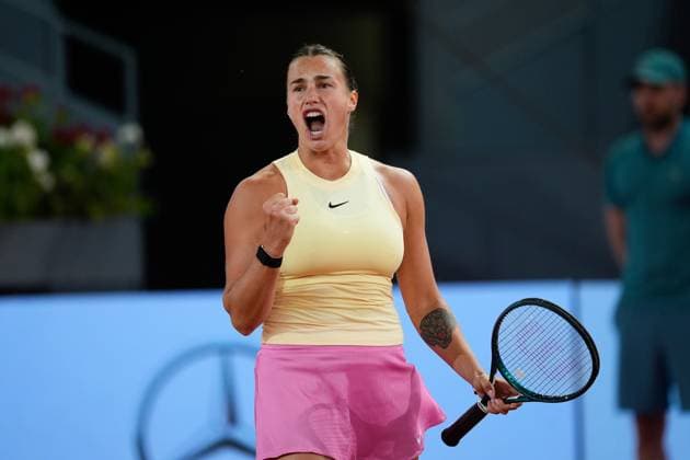 Sport Bilder des Tages April 29, 2024, Madrid, Madrid, SPAIN: Aryna Sabalenka of Belarus in action against Danielle Collins of United States during the Mutua Madrid Open 2024, ATP, Tennis Herren Masters 1000 and WTA, Tennis Damen 1000, tournament celebrated at Caja Magica on April 29, 2024 in Madrid, Spain. Madrid SPAIN - ZUMAa181 20240429_zaa_a181_331 Copyright: xOscarxJ.xBarrosox