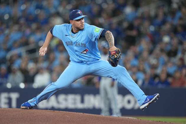 April 29, 2024, Toronto, On, CANADA: Toronto Blue Jays pitcher Yariel RodroÂ­guez (29) throws against the Kansas City Royals during first inning MLB, Baseball Herren, USA baseball action in Toronto on Monday, April 29, 2024. Canada News - April 29, 2024  - ZUMAc35_ 20240429_zaf_c35_116 Copyright: xNathanxDenettex