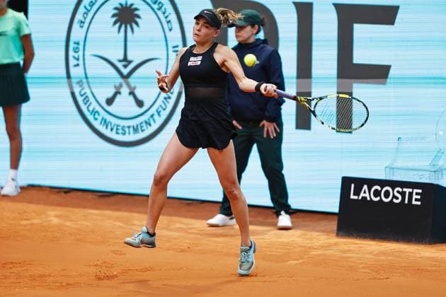 Sara Bejlek (CZE), APRIL 29, 2024 - Tennis : Sara Bejlek during singles round of 16 match against Elena Rybakina on the WTA, Tennis Damen 1000 tournaments Mutua Madrid Open tennis tournament at the Caja Magica in Madrid, Spain. Noxthirdxpartyxsales  (251678463)