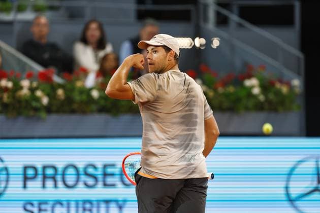 Pavel Kotov (RUS), APRIL 29, 2024 - Tennis : Pavel Kotov celebrate after point during singles round of 32 match against Jannik Sinner on the ATP, Tennis Herren tour Masters 1000 Mutua Madrid Open tennis tournament at the Caja Magica in Madrid, Spain. Noxthirdxpartyxsales  (251679529)