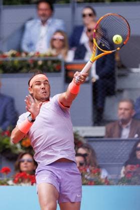 April 29, 2024, Madrid, Spain: Rafael Nadal of Spain plays against Pedro Cachin (not in picture) of Argentina during the Mutua Madrid Open 2024 tournament at La Caja Magica. .Final score; Rafael Nadal 2:1 Pedro Cachin. Madrid Spain - ZUMAs197 20240429_aaa_s197_145 Copyright: xGuillermoxMartinezx