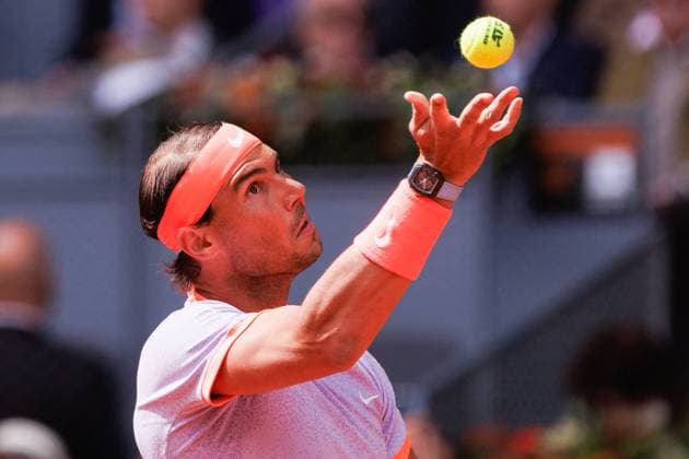 April 29, 2024, Madrid, Spain: Rafael Nadal of Spain plays against Pedro Cachin (not in picture) of Argentina during the Mutua Madrid Open 2024 tournament at La Caja Magica. .Final score; Rafael Nadal 2:1 Pedro Cachin. Madrid Spain - ZUMAs197 20240429_aaa_s197_151 Copyright: xGuillermoxMartinezx