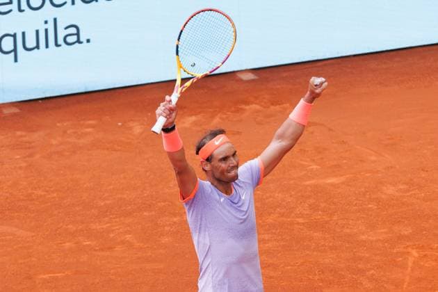 April 29, 2024, Madrid, Spain: Rafael Nadal of Spain plays against Pedro Cachin (not in picture) of Argentina during the Mutua Madrid Open 2024 tournament at La Caja Magica. .Final score; Rafael Nadal 2:1 Pedro Cachin. Madrid Spain - ZUMAs197 20240429_aaa_s197_162 Copyright: xGuillermoxMartinezx