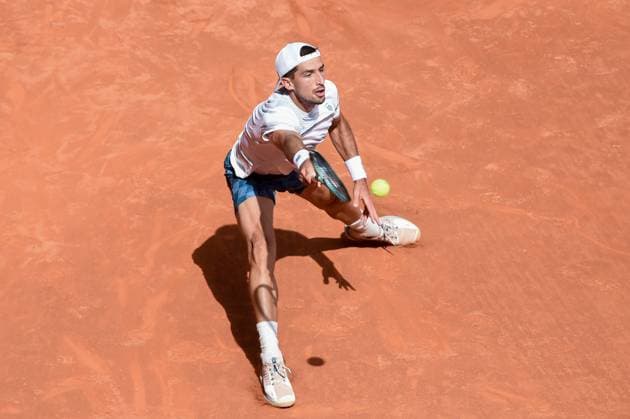 April 29, 2024, Madrid, Spain: Pedro Cachin of Argentina plays against Rafael Nadal of Spain during the Mutua Madrid Open 2024 tournament at La Caja Magica. .Final score; Rafael Nadal 2:1 Pedro Cachin. Madrid Spain - ZUMAs197 20240429_aaa_s197_212 Copyright: xGustavoxValientex