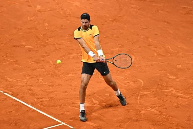 Madrid Mutua Open Karen Khachanov (RUS) during his third round match at the Mutua Madrid Open in Madrid , Spain, on April, 29, 2024. Photo by Corinne Dubreuil ABACAPRESS.COM Madrid  Copyright: xDubreuilxCorinne ABACAx