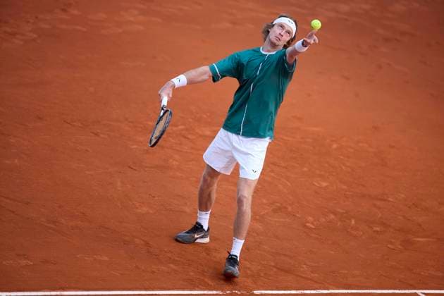 Mutua Madrid Open - Day Nine Andrey Rublev serves against Tallon Griekspoor of Netherlands during day nine of the Mutua Madrid Open 2024 at Caja Magica on April 30, 2024, in Madrid, Spain. Madrid Caja Magica Madrid Spain RL_MMO24_01007 Copyright: xRicardoxLarreinax
