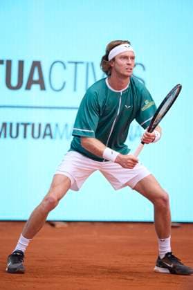 Mutua Madrid Open - Day Nine Andrey Rublev returns a shot against Tallon Griekspoor of Netherlands during day nine of the Mutua Madrid Open 2024 at Caja Magica on April 30, 2024, in Madrid, Spain. Madrid Caja Magica Madrid Spain RL_MMO24_01017 Copyright: xRicardoxLarreinax