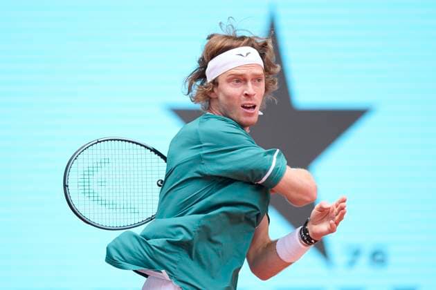 Mutua Madrid Open - Day Nine Andrey Rublev returns a shot against Tallon Griekspoor of Netherlands during day nine of the Mutua Madrid Open 2024 at Caja Magica on April 30, 2024, in Madrid, Spain. Madrid Caja Magica Madrid Spain RL_MMO24_01022 Copyright: xRicardoxLarreinax