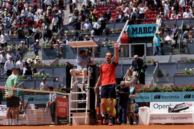 Mutua Madrid Open - Alexander Bublik vs Daniil Medvedev MADRID, SPAIN - APRIL 30: Daniil Medvedev rcelebrates shot against Alexander Bublik during their match on Day 9 of the Mutua Madrid Open at Caja Magica Stadium in Madrid. (Photo by Guillermo Martinez) Madrid Caja Magica Spain Copyright: xGuillermoxMartinezx