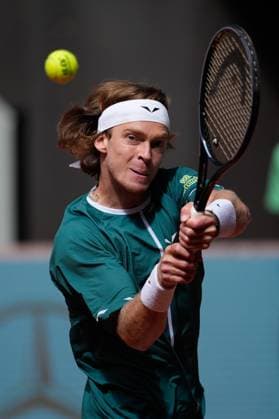 April 30, 2024, Madrid, Madrid, SPAIN: Andrey Rublev of Russia in action against Tallon Griekspoor of The Netherlands during the Mutua Madrid Open 2024, ATP, Tennis Herren Masters 1000 and WTA, Tennis Damen 1000, tournament celebrated at Caja Magica on April 30, 2024 in Madrid, Spain. Madrid SPAIN - ZUMAa181 20240430_zaa_a181_039 Copyright: xOscarxJ.xBarrosox