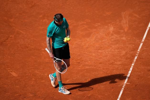 April 30, 2024, Madrid, Madrid, SPAIN: Alexander Bublik of Kazakhstan in action against Daniil Medvedev of Russia during the Mutua Madrid Open 2024, ATP, Tennis Herren Masters 1000 and WTA, Tennis Damen 1000, tournament celebrated at Caja Magica on April 30, 2024 in Madrid, Spain. Madrid SPAIN - ZUMAa181 20240430_zaa_a181_043 Copyright: xOscarxJ.xBarrosox