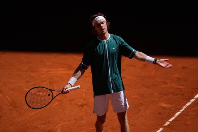 April 30, 2024, Madrid, Madrid, SPAIN: Andrey Rublev of Russia in action against Tallon Griekspoor of The Netherlands during the Mutua Madrid Open 2024, ATP, Tennis Herren Masters 1000 and WTA, Tennis Damen 1000, tournament celebrated at Caja Magica on April 30, 2024 in Madrid, Spain. Madrid SPAIN - ZUMAa181 20240430_zaa_a181_075 Copyright: xOscarxJ.xBarrosox