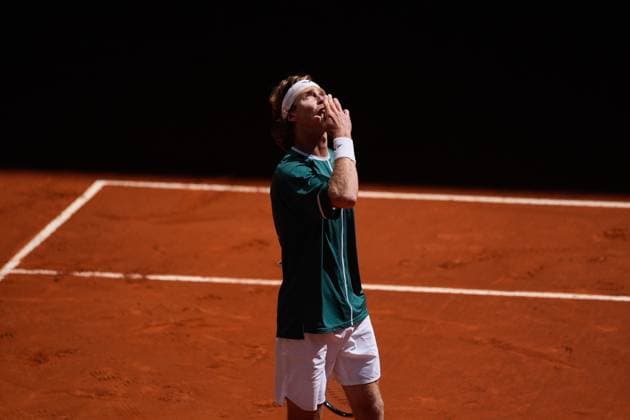 April 30, 2024, Madrid, Madrid, SPAIN: Andrey Rublev of Russia celebrates after winning against Tallon Griekspoor of The Netherlands during the Mutua Madrid Open 2024, ATP, Tennis Herren Masters 1000 and WTA, Tennis Damen 1000, tournament celebrated at Caja Magica on April 30, 2024 in Madrid, Spain. Madrid SPAIN - ZUMAa181 20240430_zaa_a181_080 Copyright: xOscarxJ.xBarrosox