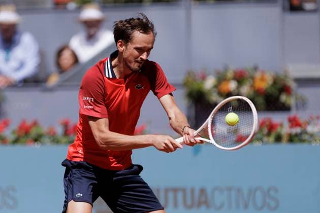 Mutua Madrid Open 2024 Daniil Medvedev is returning a shot against Alexander Bublik during their match on Day 9 of the Mutua Madrid Open at Caja Magica Stadium in Madrid, Spain, on April 30, 2024. Madrid Spain  Copyright: xGuillermoxMartinezx originalFilename:martinez-mutuamad240430_np7mo.jpg