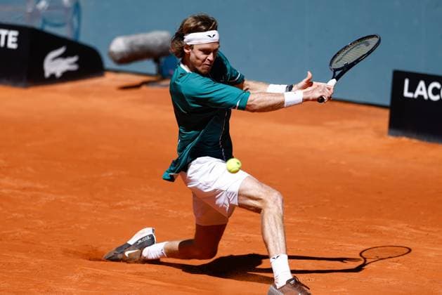 April 30, 2024, Madrid, Madrid, SPAIN: Andrey Rublev of Russia in action against Tallon Griekspoor of Netherlands during the Masters 1000 and WTA, Tennis Damen 1000, tournament celebrated at Caja Magica on April 30, 2024 in Madrid, Spain. Madrid SPAIN - ZUMAa181 20240430_zaa_a181_156 Copyright: xIrinaxR.xHipolitox