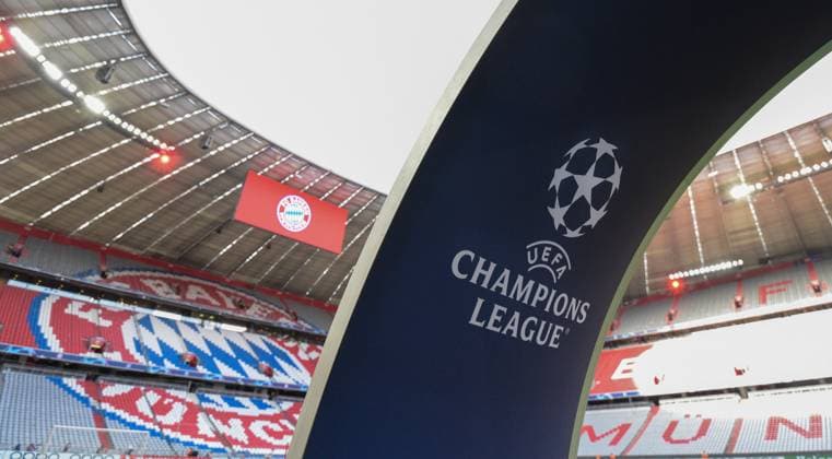 30 04 2024, xemx, Football UEFA Champions League, FC Bayern Muenchen Real Madrid emspor, v l Stadium interior view Allianz Arena with Champions League arch DFL DFB REGULATIONS PROHIBIT ANY USE OF PHOTOGRAPHS as IMAGE SEQUENCES and or QUASI VIDEO Muenchen