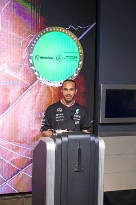 April 29, 2024, New York, New York, USA: Mercedes F1 driver Lewis Hamilton takes part in the lighting ceremony at the Empire State Building in New York City, U.S., April 29, 2024 New York USA - ZUMAc233 0470203463st Copyright: xVanessaxCarvalhox